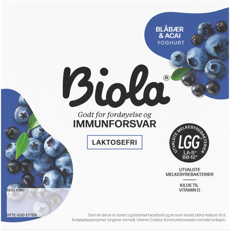 Biola Yoghurt Blåbær/Acai 4x125 g
